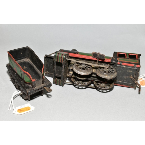 420 - A KARL BUB TINPLATE CLOCKWORK LOCOMOTIVE AND TENDER, 0-4-0 locomotive with permanent key, playworn c... 