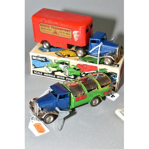 439 - A BOXED TRI-ANG MINIC MECHANICAL HORSE AND PANTECHNICON NO. 30M, blue cab with red trailer, gold Min... 