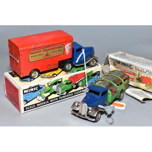 439 - A BOXED TRI-ANG MINIC MECHANICAL HORSE AND PANTECHNICON NO. 30M, blue cab with red trailer, gold Min... 