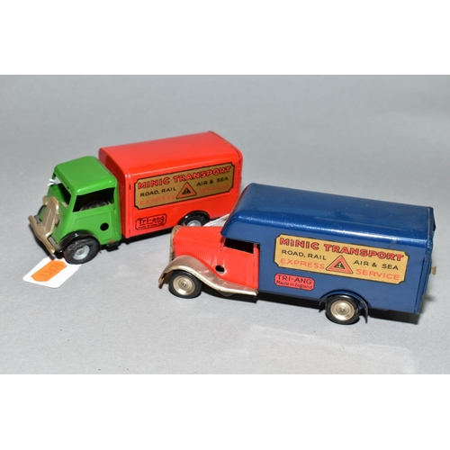 441 - TWO UNBOXED TRI-ANG MINIC VANS, both with Tri-ang and Minic Transport decals in fairly good conditio... 