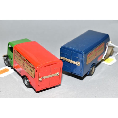 441 - TWO UNBOXED TRI-ANG MINIC VANS, both with Tri-ang and Minic Transport decals in fairly good conditio... 