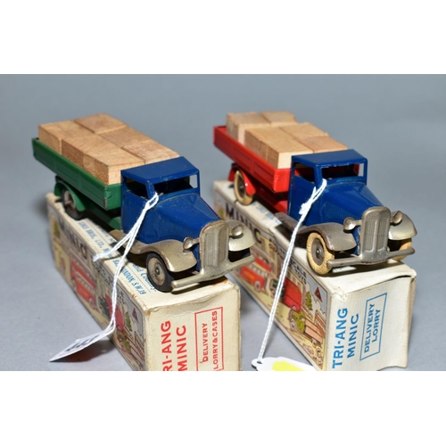 443 - TWO BOXED TRI-ANG MINIC DELIVERY LORRY/DELIVERY LORRY WITH CASES, No. 25M, one with blue cab, red bo... 