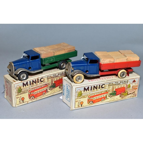 443 - TWO BOXED TRI-ANG MINIC DELIVERY LORRY/DELIVERY LORRY WITH CASES, No. 25M, one with blue cab, red bo... 