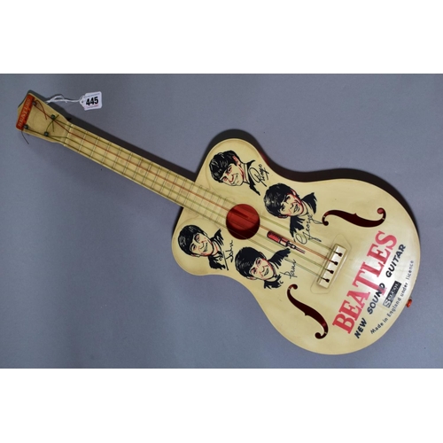 445 - A 1960'S SELCOL PRODUCTS LIMITED BEATLES 'NEW SOUND' GUITAR, with strings and pegs, marked 'Made in ... 