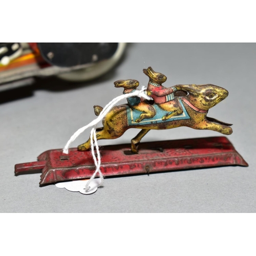 448 - A TINPLATE CLOCKWORK MOTORBIKE AND SIDECAR, not marked, possibly Russian, playworn condition, some f... 