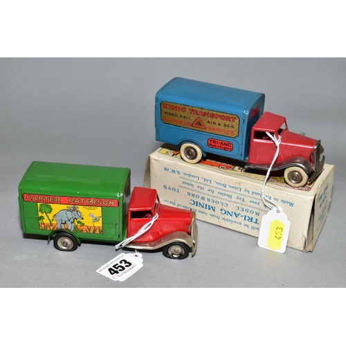 453 - A BOXED TRI-ANG MINIC TRANSPORT VAN, No. 21M, pre-war version with red cab, blue van body with Tri-a... 