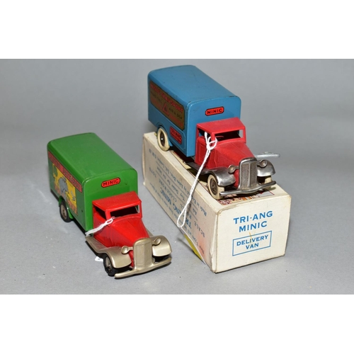 453 - A BOXED TRI-ANG MINIC TRANSPORT VAN, No. 21M, pre-war version with red cab, blue van body with Tri-a... 