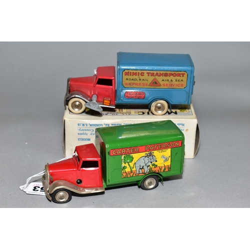 453 - A BOXED TRI-ANG MINIC TRANSPORT VAN, No. 21M, pre-war version with red cab, blue van body with Tri-a... 