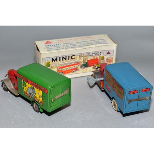 453 - A BOXED TRI-ANG MINIC TRANSPORT VAN, No. 21M, pre-war version with red cab, blue van body with Tri-a... 