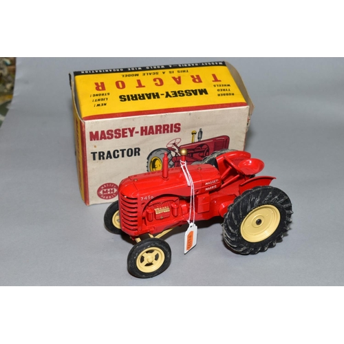 460 - A BOXED LESNEY MASSEY-HARRIS 745D TRACTOR, red body, cream wheel hubs, black rubber tyres, appears c... 