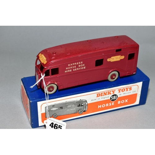 465 - A BOXED DINKY TOYS HORSE BOX, No.581, complete and in very lightly playworn condition, very minor pa... 