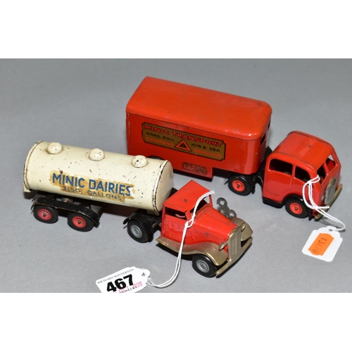 467 - TWO TRI-ANG MINIC ARTICULATED LORRIES, Milk Tanker, No. 71M, a Pantechnican, No. 30M (Minic Transpor... 