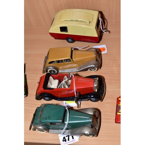 471 - THREE TRI- ANG MINIC CARS, pre-war Cabriolet, No. 6M, pre-war Daimler type Tourer, No. 36M, and pre-... 