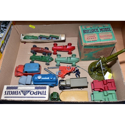 473 - A QUANTITY OF ASSORTED DIECAST VEHICLES, to include boxed Timpo Articulated Tanker, grey cab, blue t... 