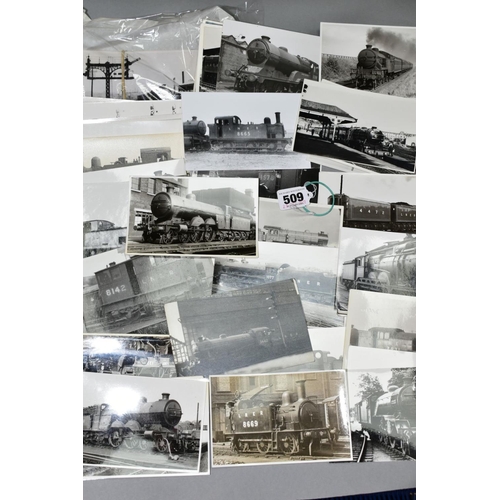 509 - APPROXIMATELY EIGHTY BLACK AND WHITE LNER STEAM PHOTOGRAPHS, postcard size