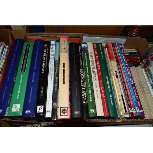 548 - FIVE BOXES OF RAILWAY RELATED BOOKS, magazines and DVD's to include Hornby magazines etc