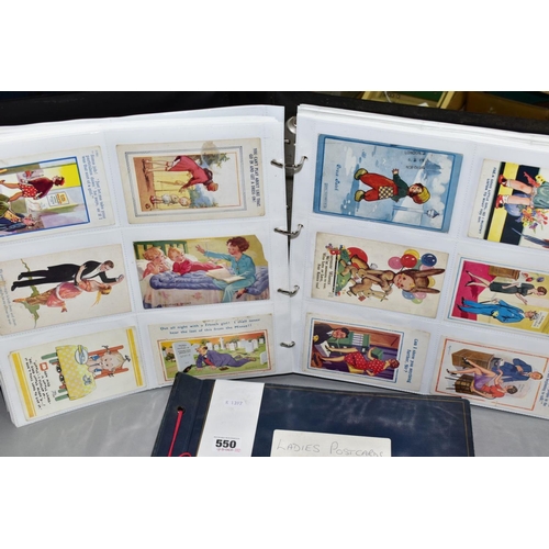 550 - POSTCARDS, two albums containing Thematic cards, album one contains approximately 185 'Comical' post... 