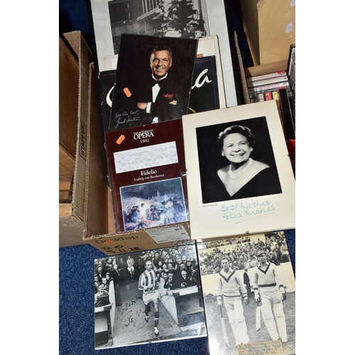 522 - A BOX OF AUTOGRAPHED PHOTOGRAPHS, FRANK SINATRA ALBUM AND BOOK, ETC, some facsimile items includes a... 