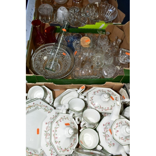 564 - FOUR BOXES OF CERAMICS AND GLASS, to include Hornsea Heirloom coffee pot, six cups and saucers with ... 