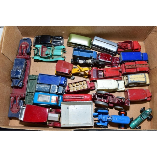 567 - A QUANTITY OF UNBOXED ASSORTED PLAY WORN DIECAST VEHICLES, to include Corgi Toys Batmobile, No 267 e... 