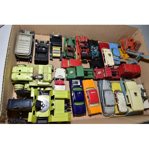 567 - A QUANTITY OF UNBOXED ASSORTED PLAY WORN DIECAST VEHICLES, to include Corgi Toys Batmobile, No 267 e... 