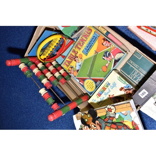 586 - A QUANTITY OF ASSORTED VINTAGE TOYS AND GAMES, mainly 1950's, to include tinplate Kay Loop-La game (... 