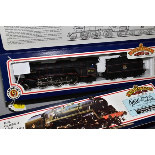 597 - TWO BOXED BACHMANN OO GAUGE LOCOMOTIVES, class 4, No.75023 (31-101), B.R. green livery, Gresley V2 c... 