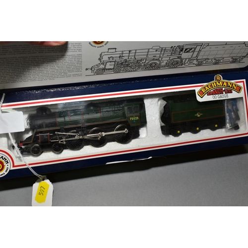 597 - TWO BOXED BACHMANN OO GAUGE LOCOMOTIVES, class 4, No.75023 (31-101), B.R. green livery, Gresley V2 c... 