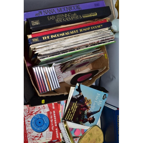 630 - THREE BOXES OF BOOKS, RECORDS, ETC AND A SMITH PREMIER TYPEWRITER, including vintage Children's annu... 