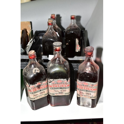 634 - SIX BOTTLES OF STEPHENS SCARLET WRITING FLUID, all with original paper labels, four bottles numbered... 