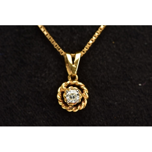 64 - AN 18CT GOLD DIAMOND PENDANT NECKLACE AND EARRING SET, the pendant set with a single round brilliant... 