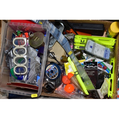 641 - FISHING INTEREST, FOUR BOXES OF TACKLE, PRINTS, MODERN FISH WALL PLAQUEST ETC, including a Mitre-Har... 