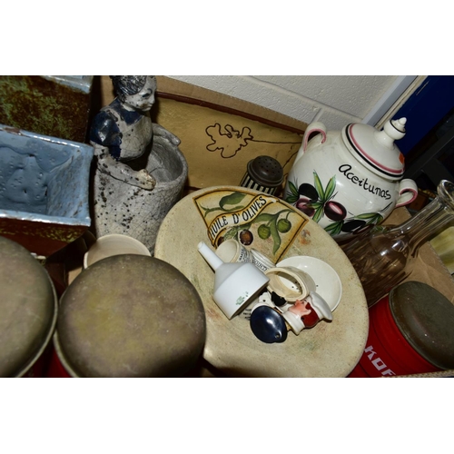 646 - FOUR BOXES AND LOOSE CERAMICS etc to include Cauldon china fish pattern plates, F & Sons flow blue t... 