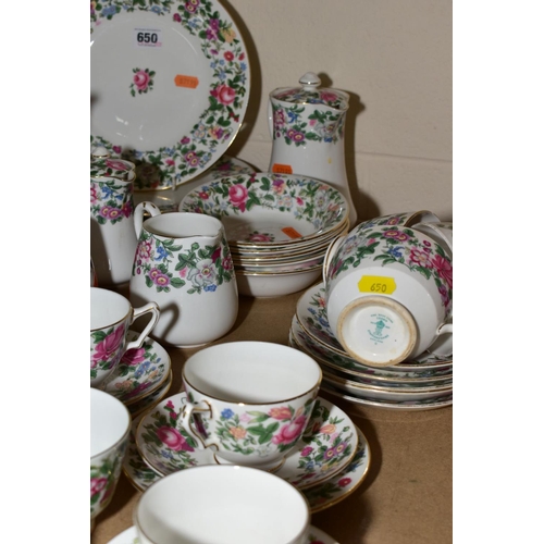 650 - CROWN STAFFORDSHIRE TEA AND COFFEE WARES including tea pot, coffee pot, two hot water pots and cover... 