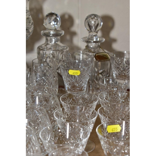 655 - A COLLECTION OF CUT GLASSWARE including Webb Corbett wine glasses and sherry glasses etc, Royal brie... 