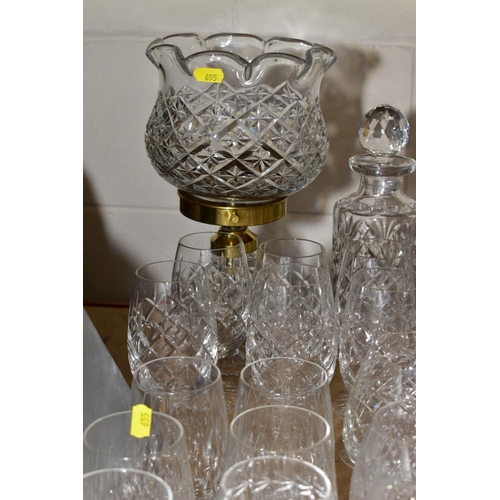 655 - A COLLECTION OF CUT GLASSWARE including Webb Corbett wine glasses and sherry glasses etc, Royal brie... 