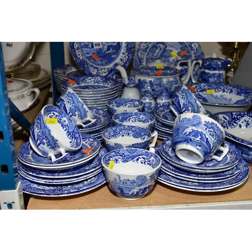 656 - SPODE ITALIAN BLUE DINNER AND TEA WARES, including teapot, hot water jug, two open serving dishes, n... 