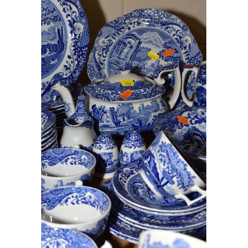 656 - SPODE ITALIAN BLUE DINNER AND TEA WARES, including teapot, hot water jug, two open serving dishes, n... 