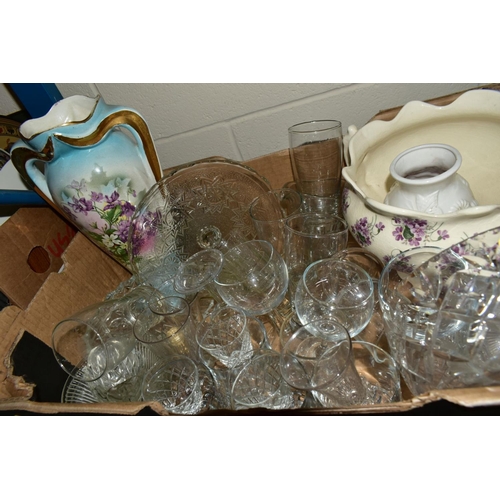 657 - FIVE BOXES AND LOOSE OF CERAMICS, GLASS, PICTURES AND LOOSE, including Wedgwood jasperware, Myott Ir... 