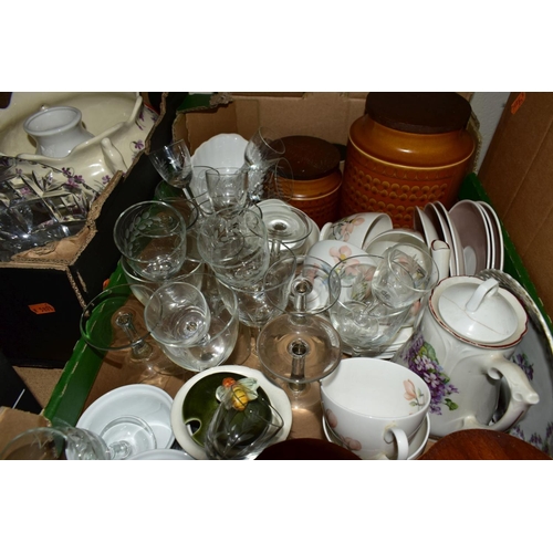 657 - FIVE BOXES AND LOOSE OF CERAMICS, GLASS, PICTURES AND LOOSE, including Wedgwood jasperware, Myott Ir... 