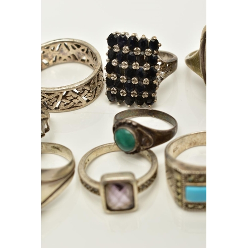 80 - A SELECTION OF WHITE METAL RINGS, to include thirteen rings of various designs such as a rectangular... 