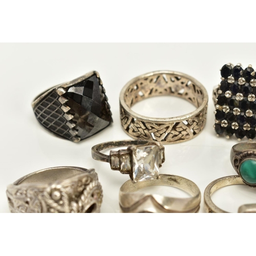 80 - A SELECTION OF WHITE METAL RINGS, to include thirteen rings of various designs such as a rectangular... 