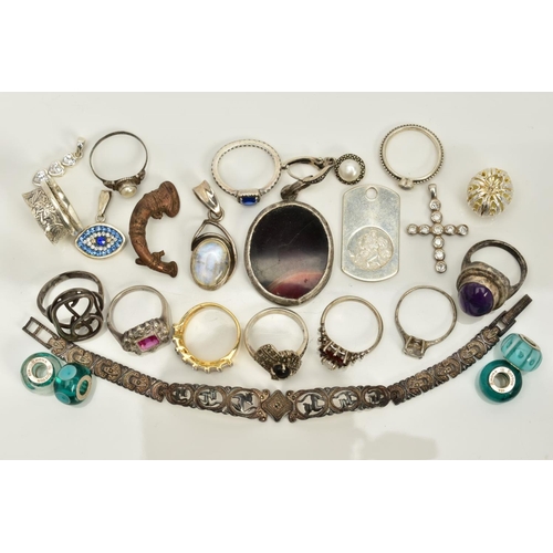 82 - A SELECTION OF JEWELLERY, to include seven pendants such as a rectangular St.Christopher pendant, a ... 