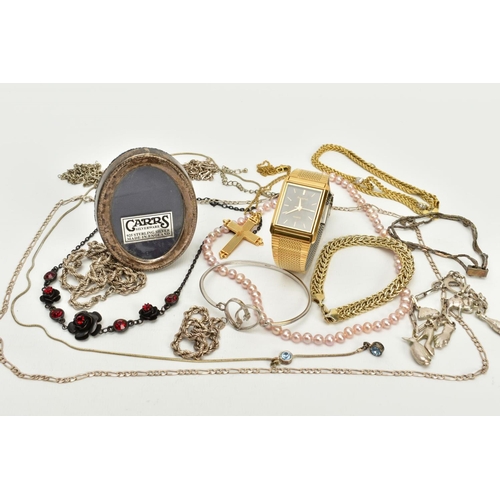 94 - A SELECTION OF JEWELLERY AND ITEMS, to include a miniature silver oval photo frame, hallmarked Sheff... 