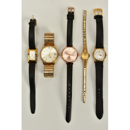 98 - FIVE WRISTWATCHES, to include a ladies 'florelli' rose coloured dial, Arabic and baton markers, rose... 