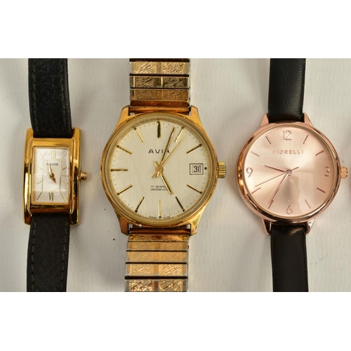 98 - FIVE WRISTWATCHES, to include a ladies 'florelli' rose coloured dial, Arabic and baton markers, rose... 