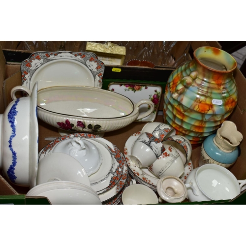 610 - TWO BOXES OF CERAMICS AND GLASS, to include Crown Ducal 1211 orange tree pattern tea/dinner wares (a... 