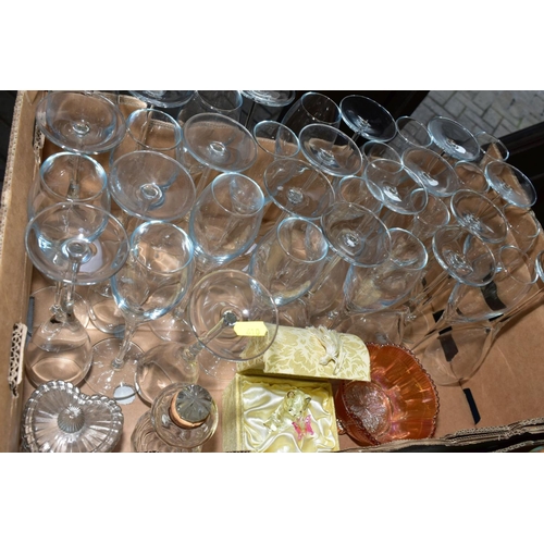 610 - TWO BOXES OF CERAMICS AND GLASS, to include Crown Ducal 1211 orange tree pattern tea/dinner wares (a... 