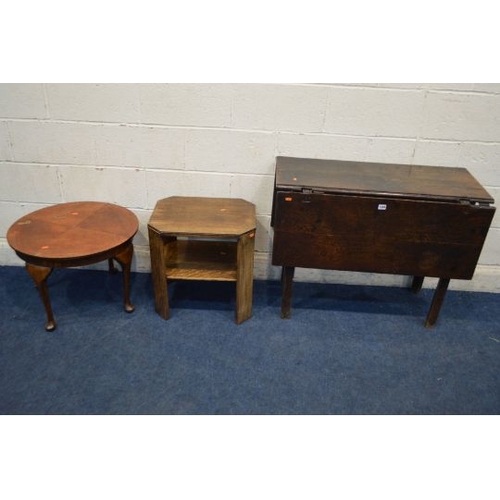 1360 - A DISTRESSED GEORGIAN OAK SQUARED TOPPED GATE LEG TABLE, open length 117cm x closed length 42cm x de... 