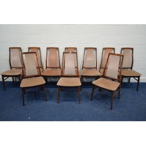 1362 - A SET OF TEN 1970'S TEAK DINING CHAIRS with pink upholstered seats and back (sd)